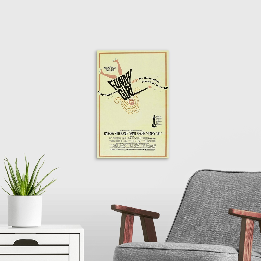 A modern room featuring Funny Girl - Vintage Movie Poster