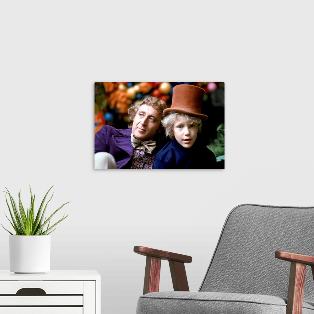 A modern room featuring Gene Wilder and Peter Ostrum in Willy Wonka And The Chocolate Factory - Movie Still