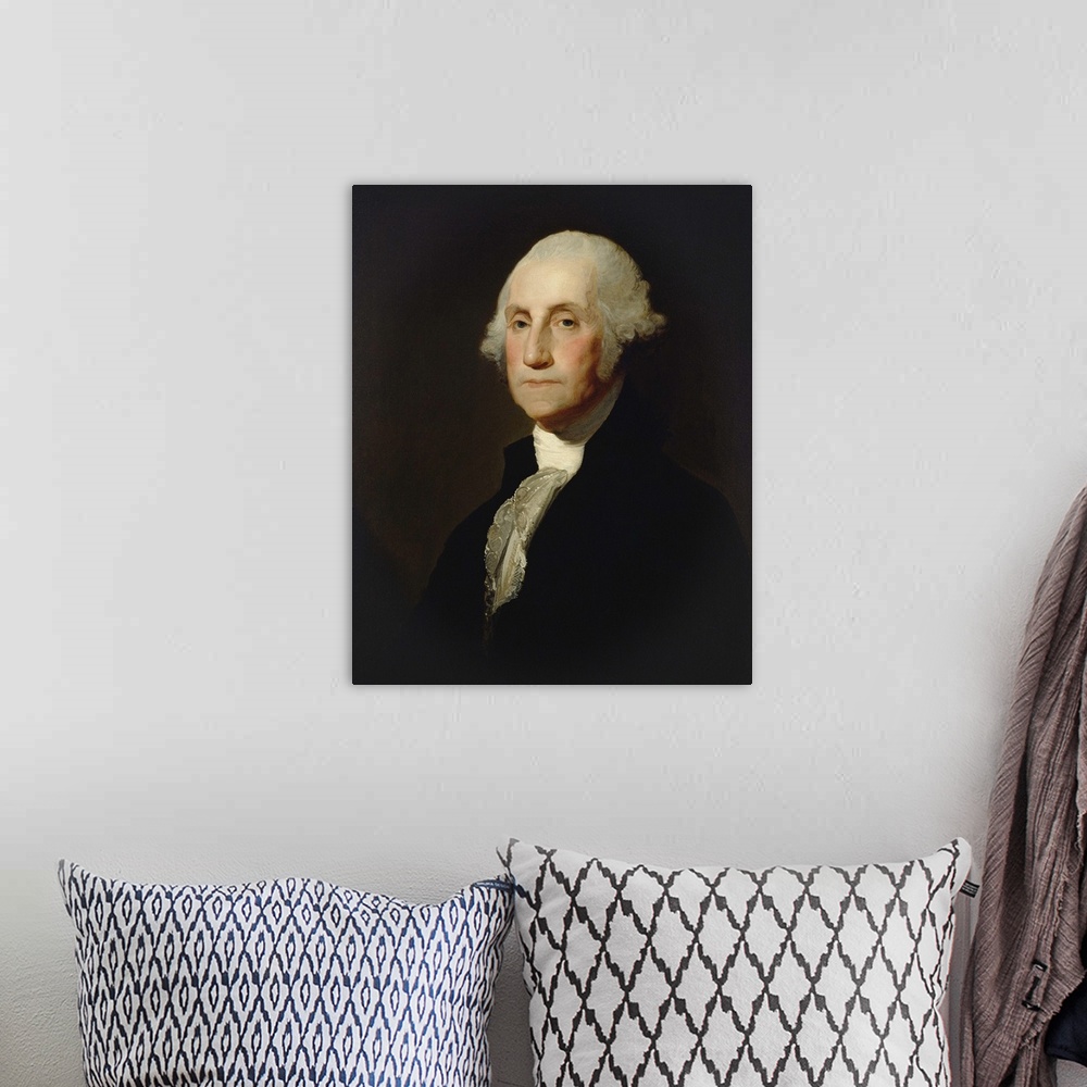 A bohemian room featuring George Washington, by Gilbert Stuart, c. 1803-05, American painting, oil on canvas. In 1796 Washi...