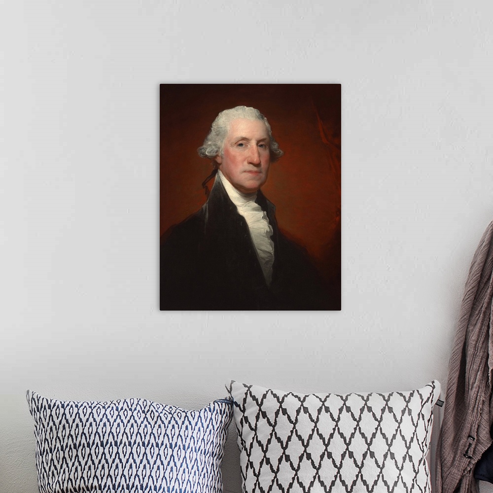A bohemian room featuring George Washington, by Gilbert Stuart (Vaughan-Sinclair portrait), 1795, American painting, oil on...