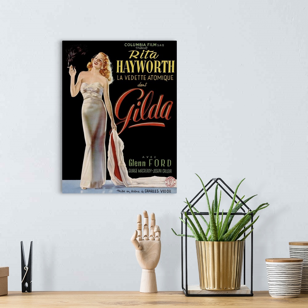 A bohemian room featuring Gilda, Belgian Poster, Rita Hayworth, 1946.