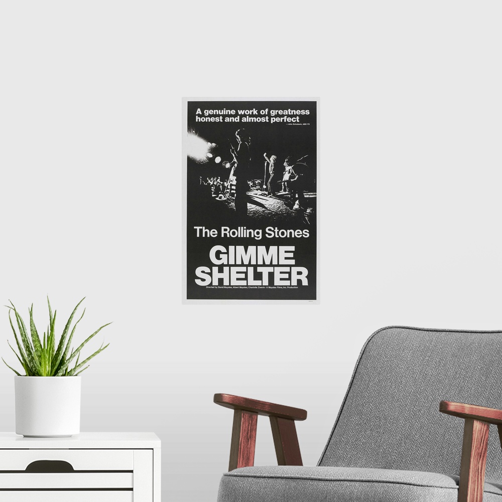 A modern room featuring Gimme Shelter, US Poster Art, The Rolling Stones, (AKA Bill Wyman, Mick Jagger, Keith Richards), ...