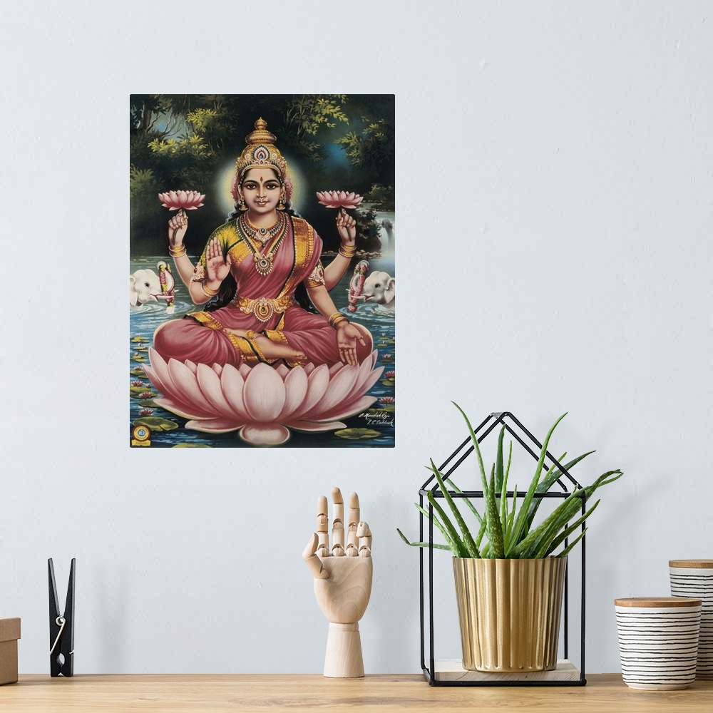 A bohemian room featuring Goddess Srhi Sentamarai Laximi, wife of Vishnu