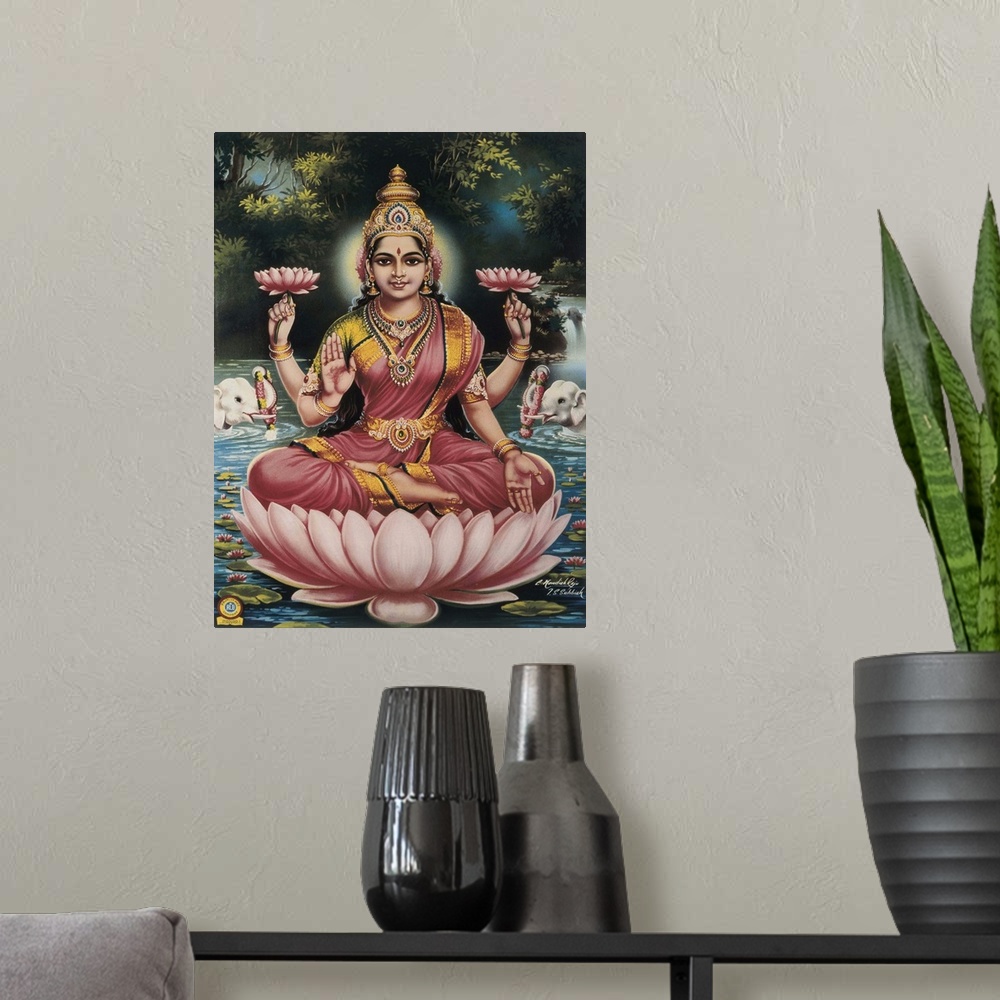A modern room featuring Goddess Srhi Sentamarai Laximi, wife of Vishnu