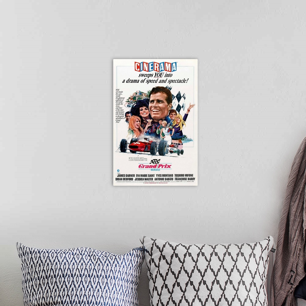 A bohemian room featuring Grand Prix - Vintage Movie Poster