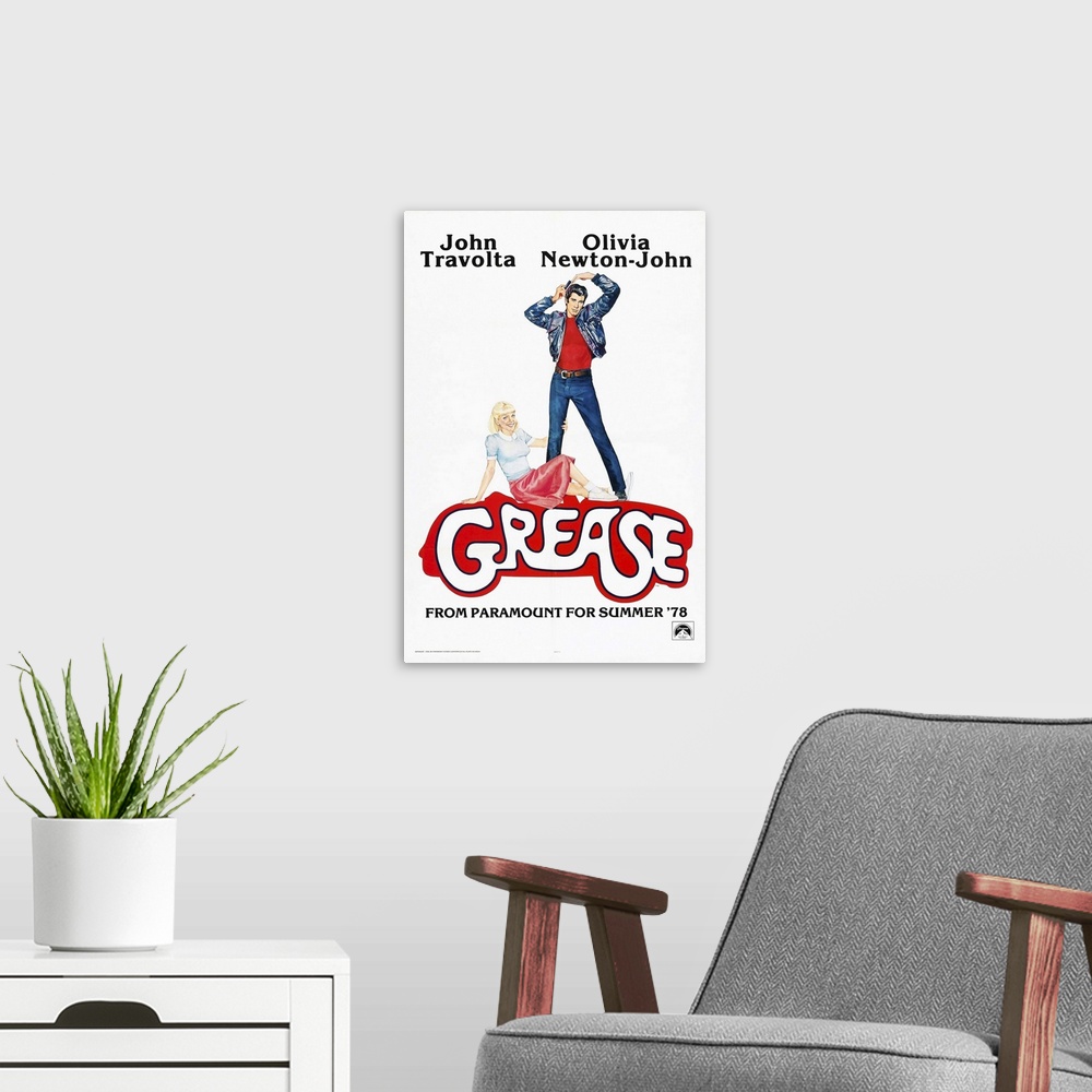 A modern room featuring Grease - Vintage Movie Poster