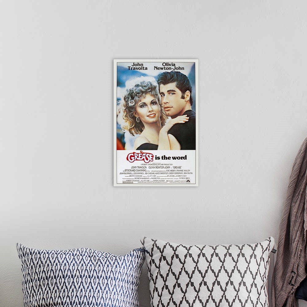 A bohemian room featuring Grease - Vintage Movie Poster