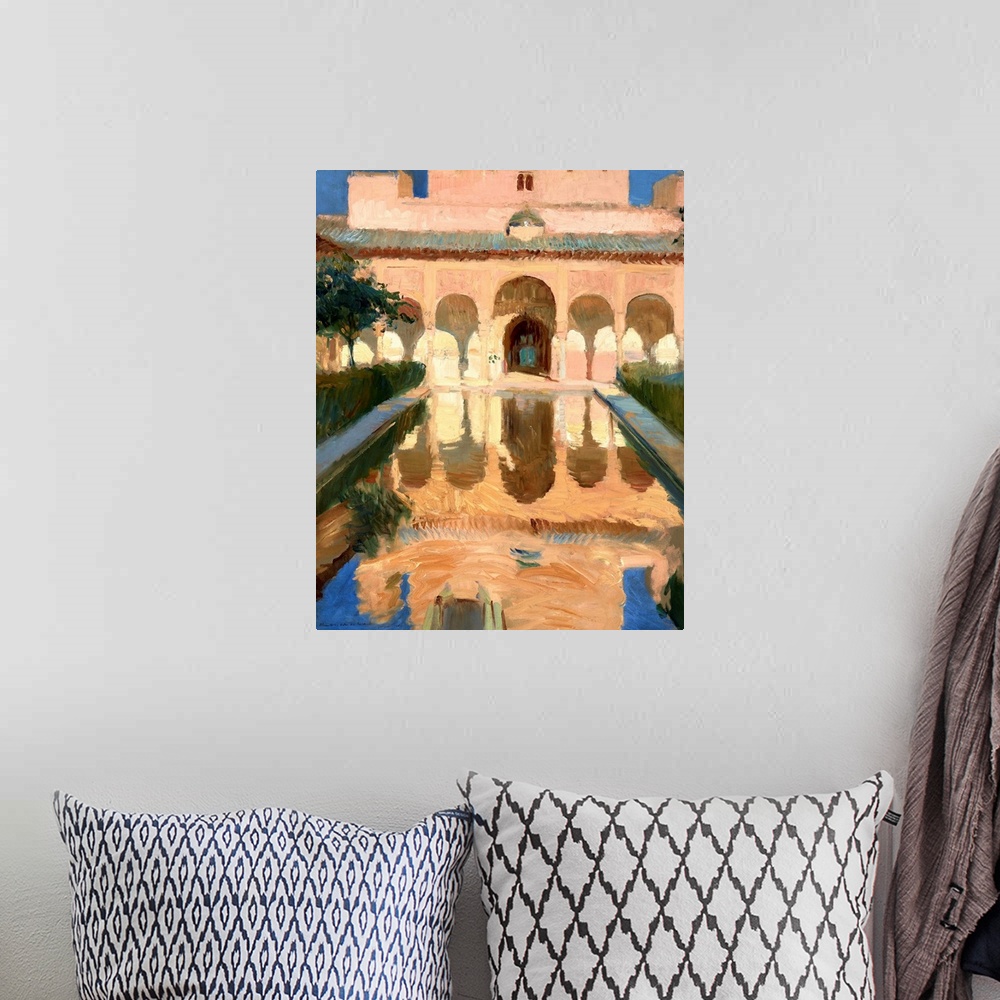 A bohemian room featuring Hall of the Ambassadors, Alhambra, Granada, by Joaquin Sorolla y Bastida, 1910, Spanish painting,...