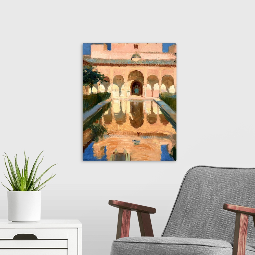 A modern room featuring Hall of the Ambassadors, Alhambra, Granada, by Joaquin Sorolla y Bastida, 1910, Spanish painting,...