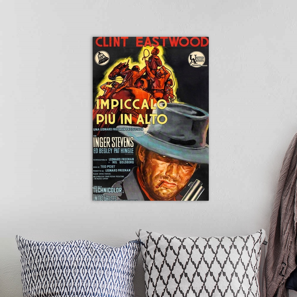 A bohemian room featuring Hang 'Em High, (aka Impiccalo Piu In Alto), Clint Eastwood On Italian Poster Art, 1968.