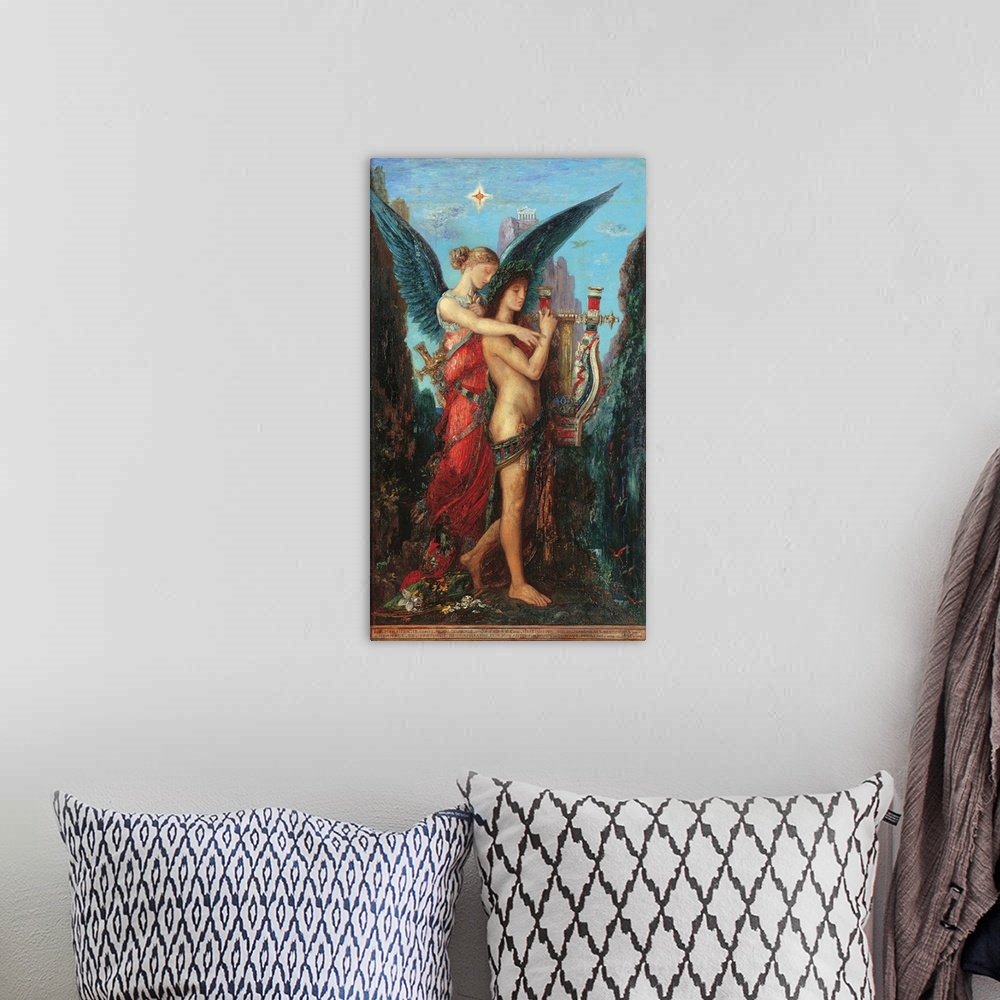 A bohemian room featuring Hesiod and the Muse, by Gustave Moreau, 1891, 19th Century, oil on panel, cm 59 x 34,5 - France, ...