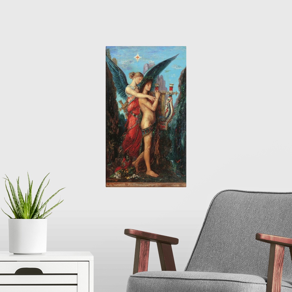A modern room featuring Hesiod and the Muse, by Gustave Moreau, 1891, 19th Century, oil on panel, cm 59 x 34,5 - France, ...