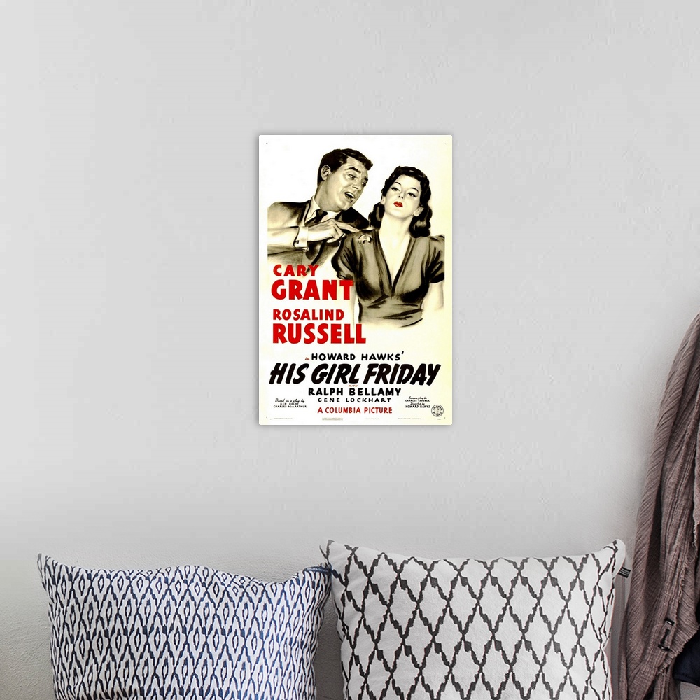 A bohemian room featuring His Girl Friday - Vintage Movie Poster