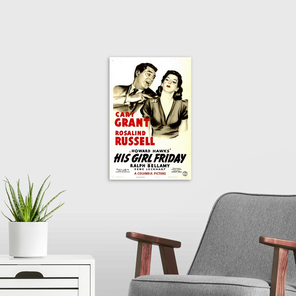 A modern room featuring His Girl Friday - Vintage Movie Poster