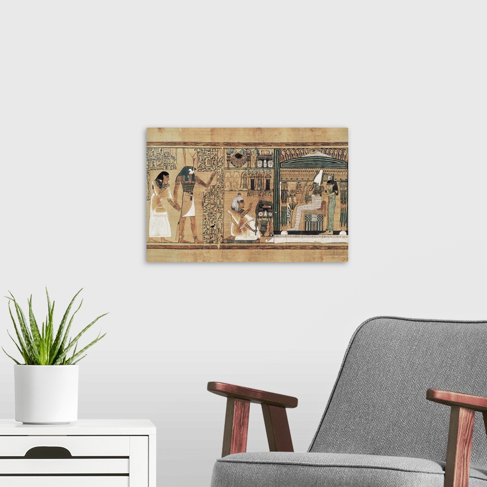 A modern room featuring Horus leading Ani to the presence of Osiris