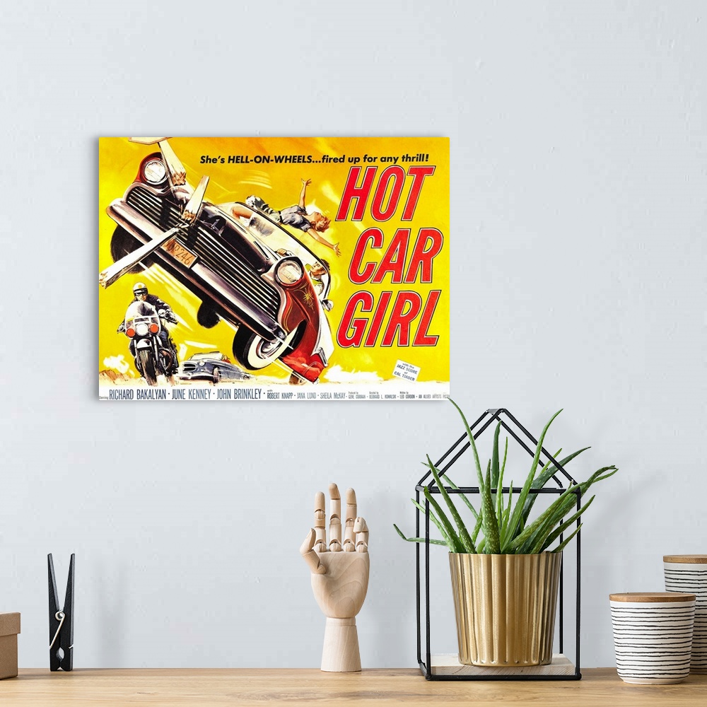 A bohemian room featuring Hot Car Girl - Vintage Movie Poster