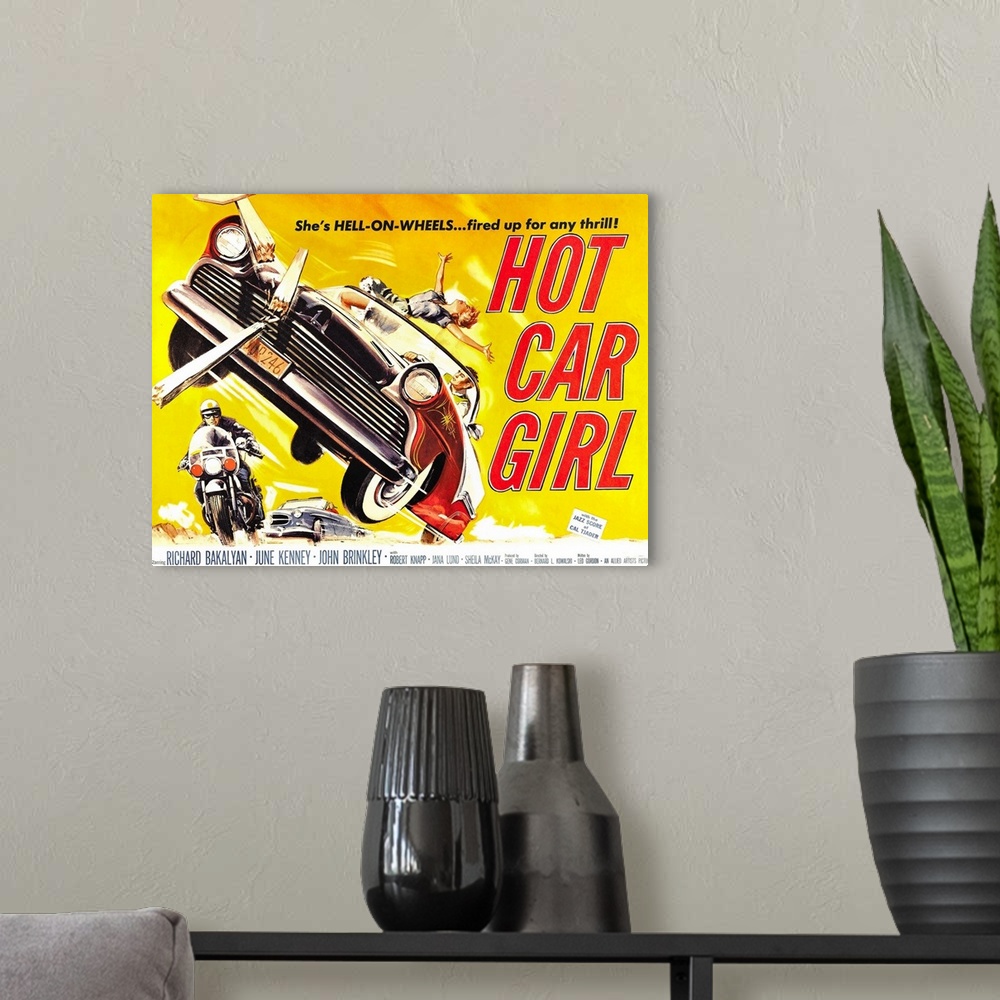 A modern room featuring Hot Car Girl - Vintage Movie Poster