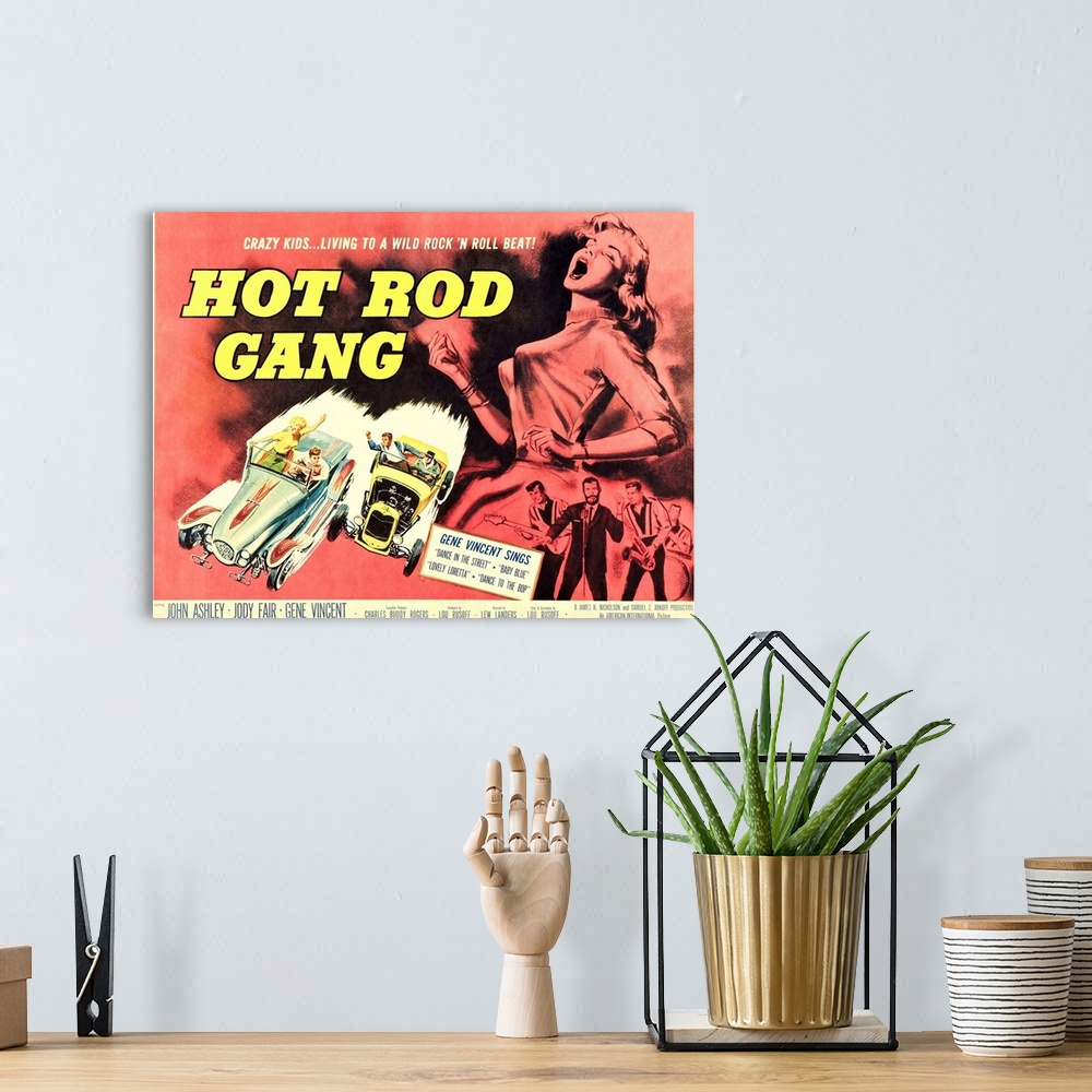 A bohemian room featuring Hot Rod Gang - Vintage Movie Poster