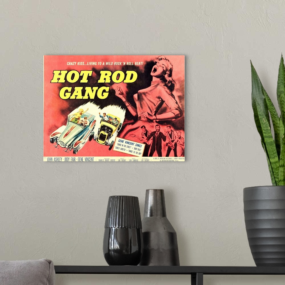 A modern room featuring Hot Rod Gang - Vintage Movie Poster