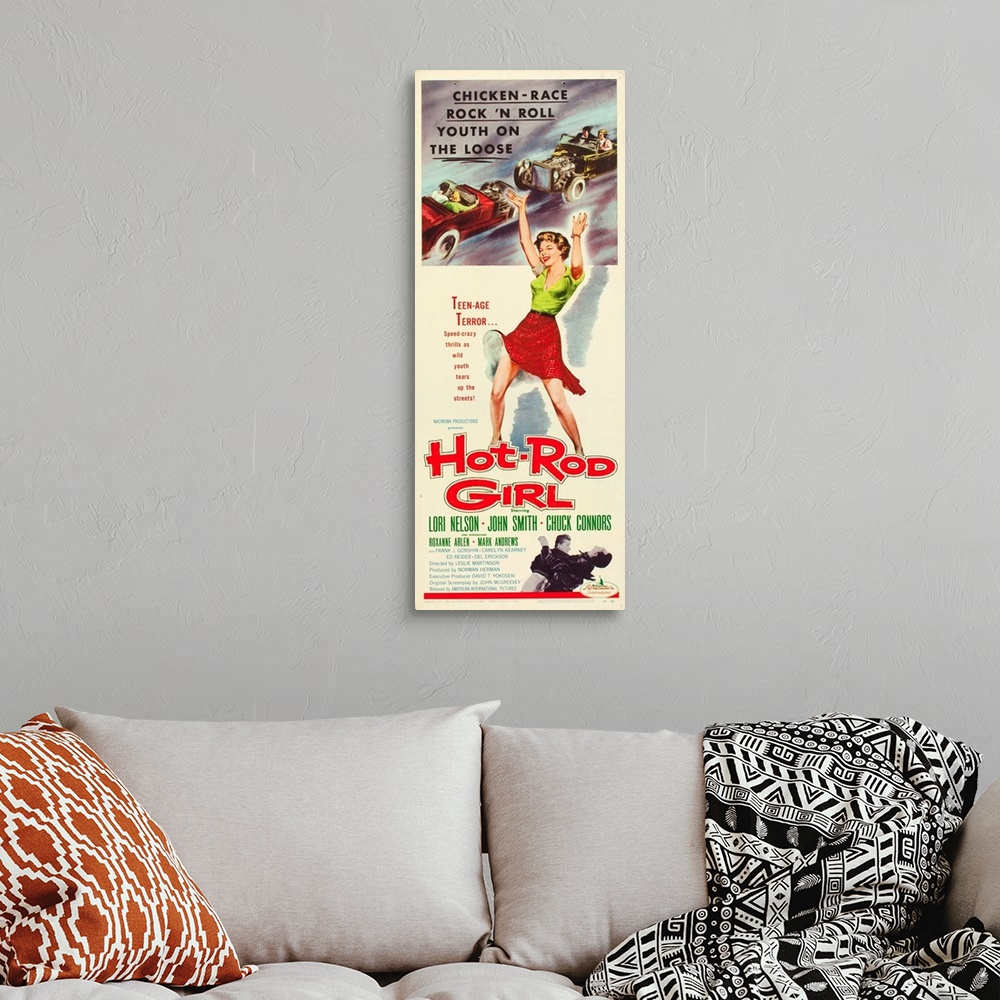 A bohemian room featuring Hot Rod Girl - Vintage Movie Poster