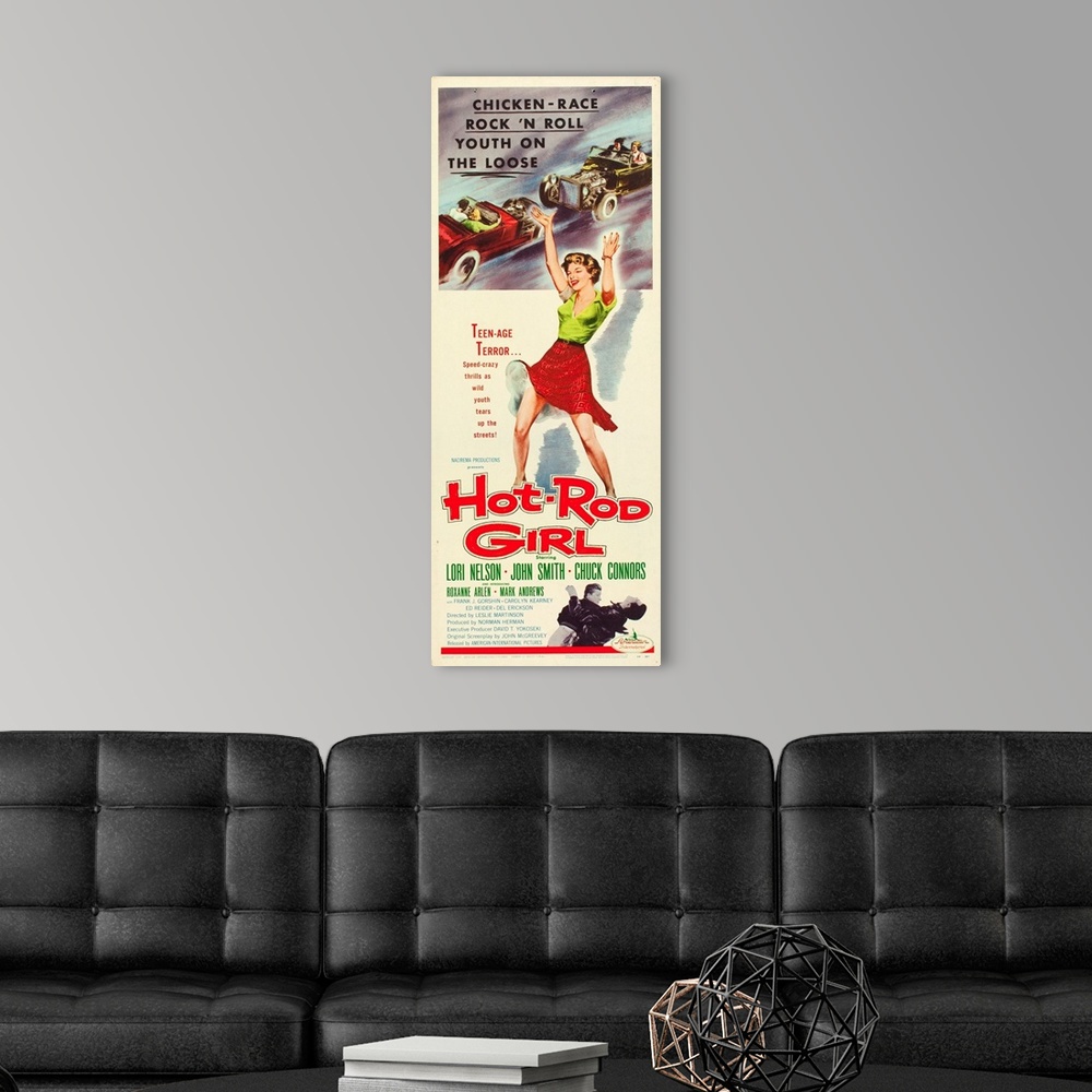 A modern room featuring Hot Rod Girl - Vintage Movie Poster