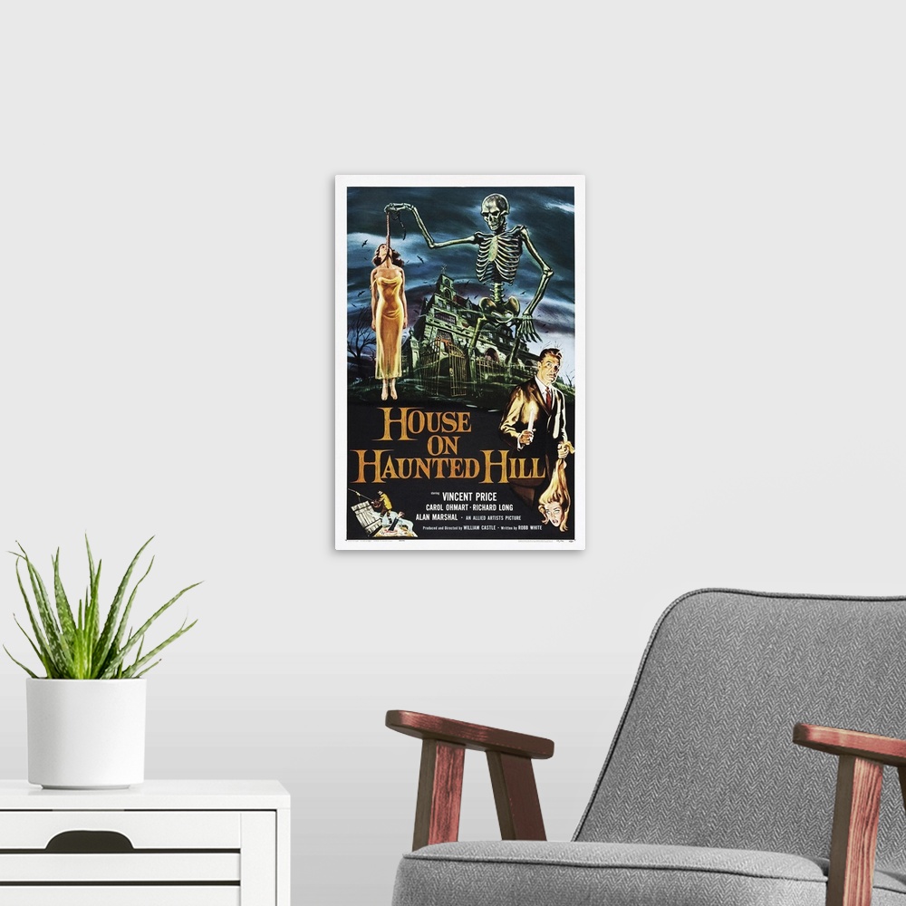 A modern room featuring House On Haunted Hill - Vintage Movie Poster