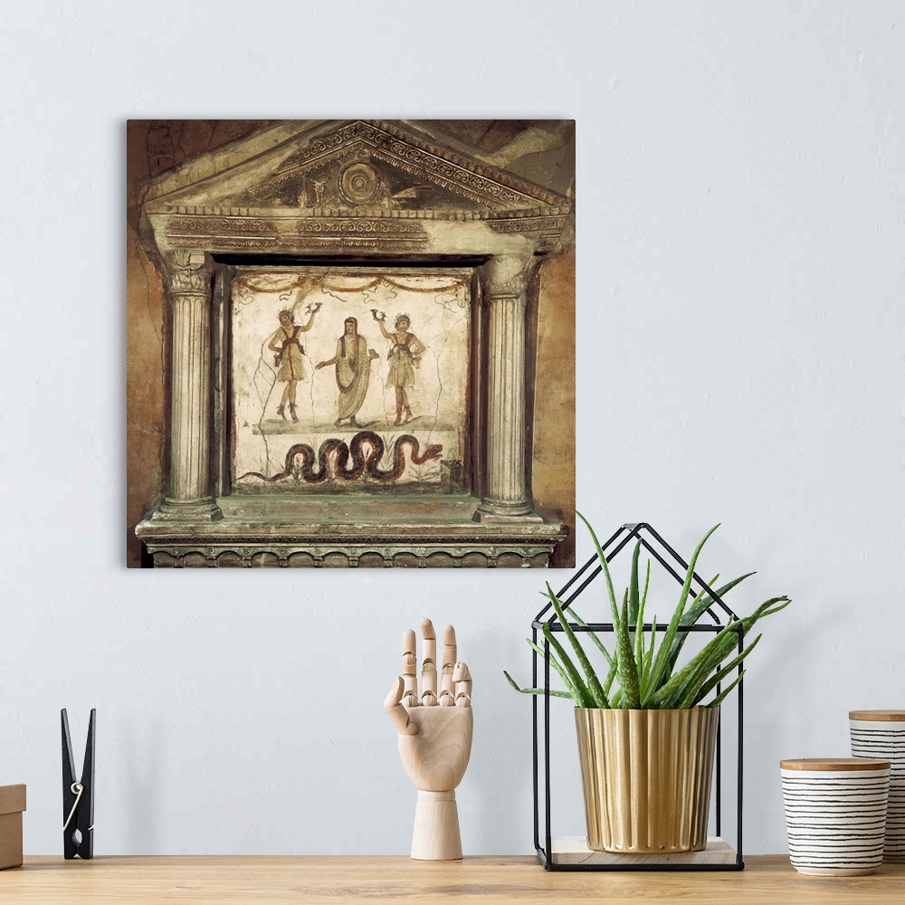 A bohemian room featuring Household shrine, Roman art