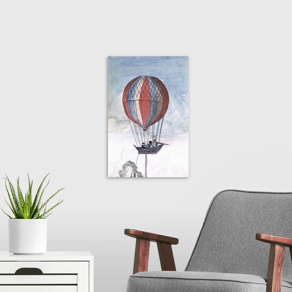 A modern room featuring Hydrogen balloon for a military use, designed by Charles Coutelle. The hot-air balloons were used...