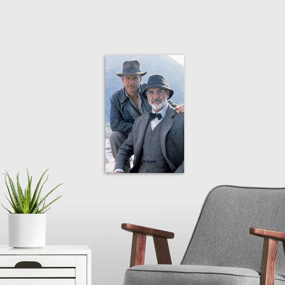 A modern room featuring INDIANA JONES AND THE LAST CRUSADE, from left: Harrison Ford as Indiana Jones, Sean Connery 1989.