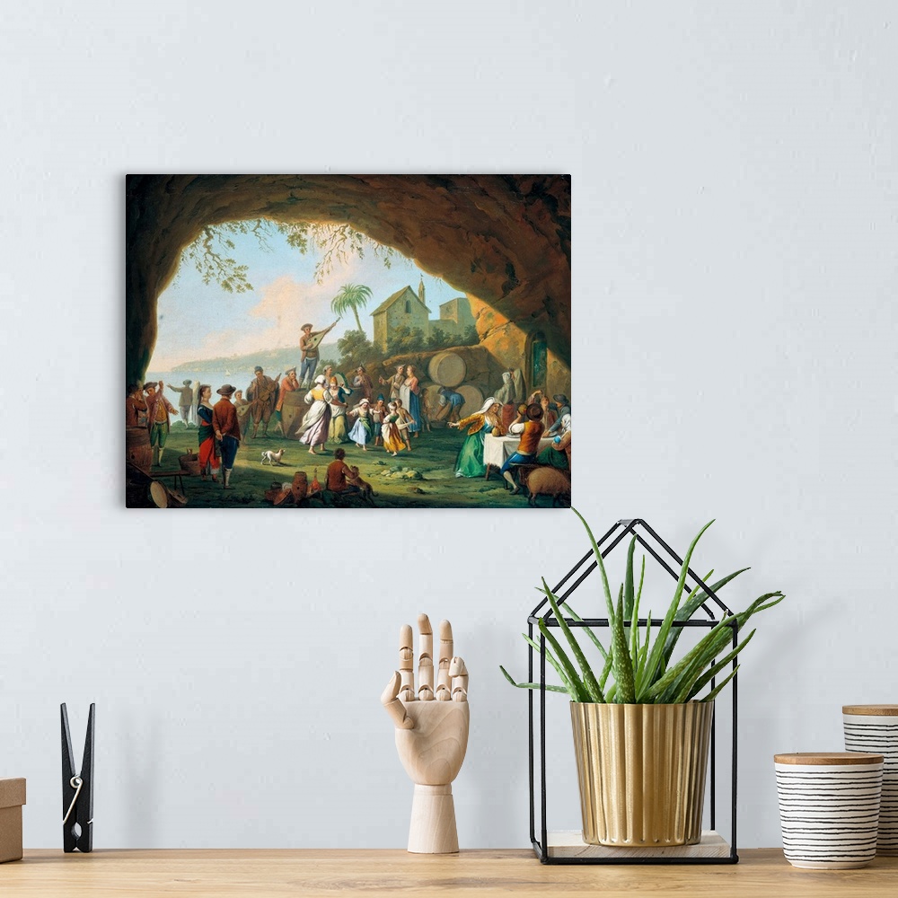A bohemian room featuring Tarantella with Posillipo on the Background (Tarantella con Posillipo sullo sfondo), by Pietro Fa...