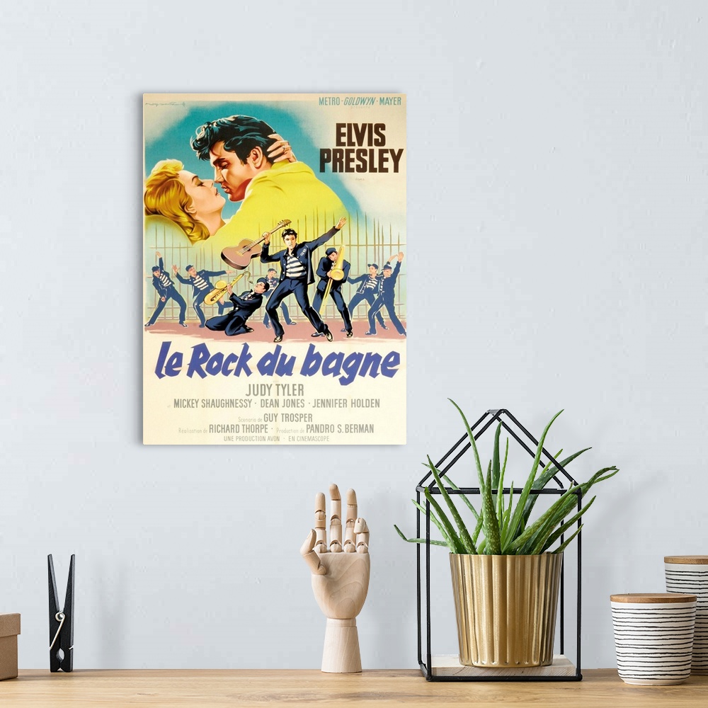 A bohemian room featuring Jailhouse Rock, Judy Tyler, Elvis Presley Featured On French Poster Art, 1957.