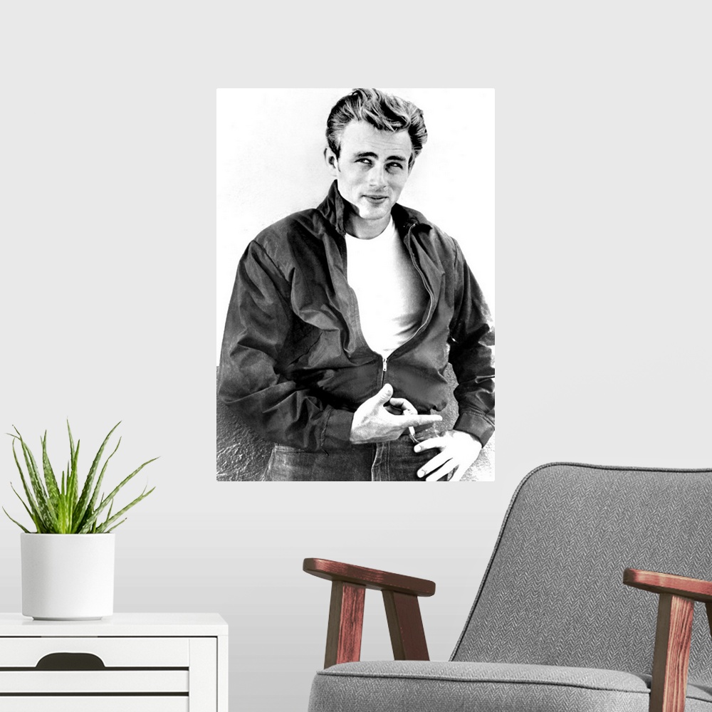 A modern room featuring James Dean in Rebel Without A Cause - Vintage Publicity Photo