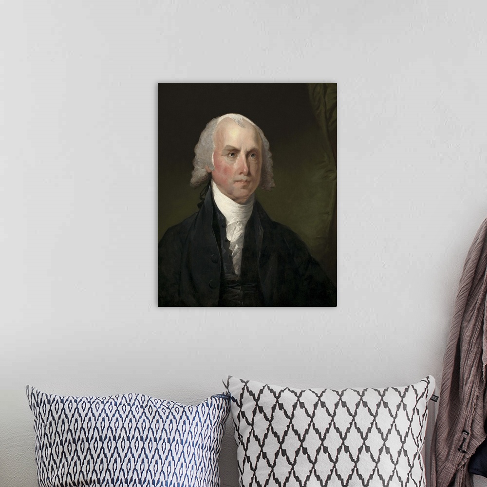 A bohemian room featuring James Madison, by Gilbert Stuart , 1821, American painting, oil on canvas. Colonel George Gibbs, ...