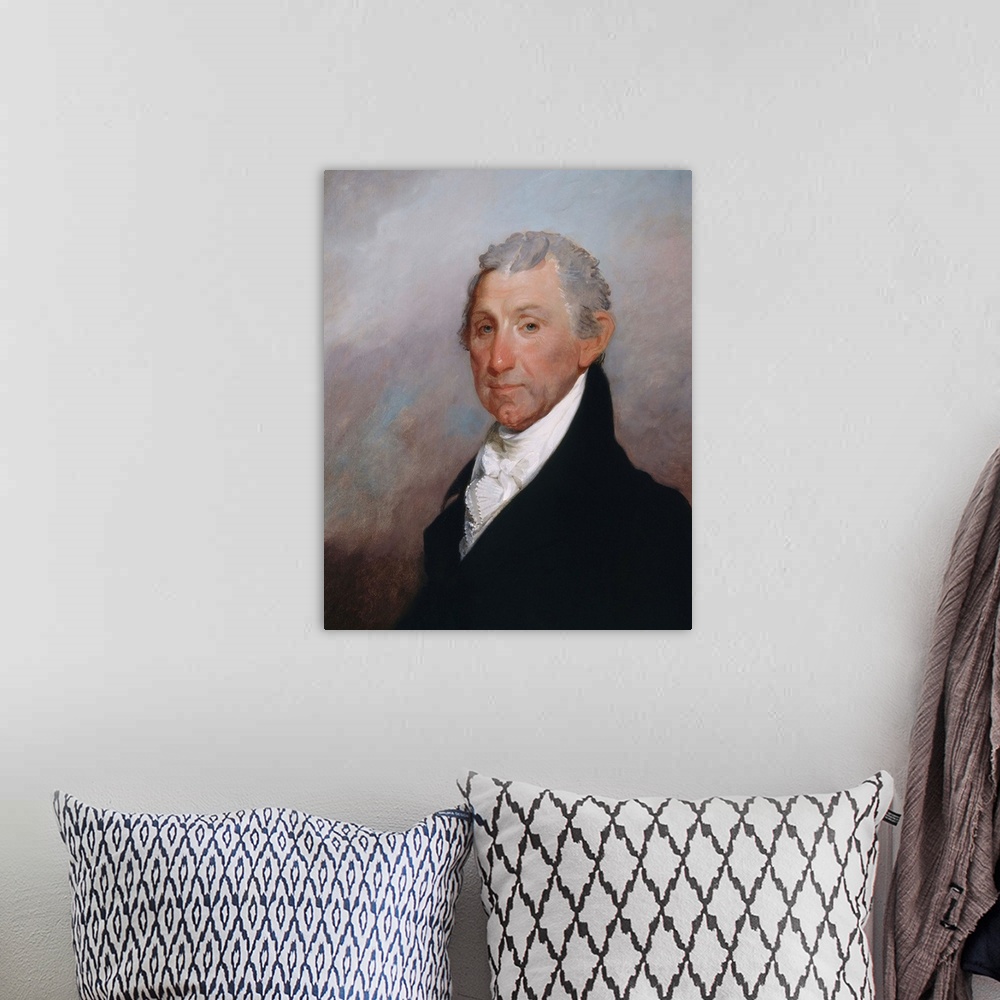 A bohemian room featuring James Monroe, by Gilbert Stuart, 1817, American painting, oil on canvas. Colonel George Gibbs, Rh...