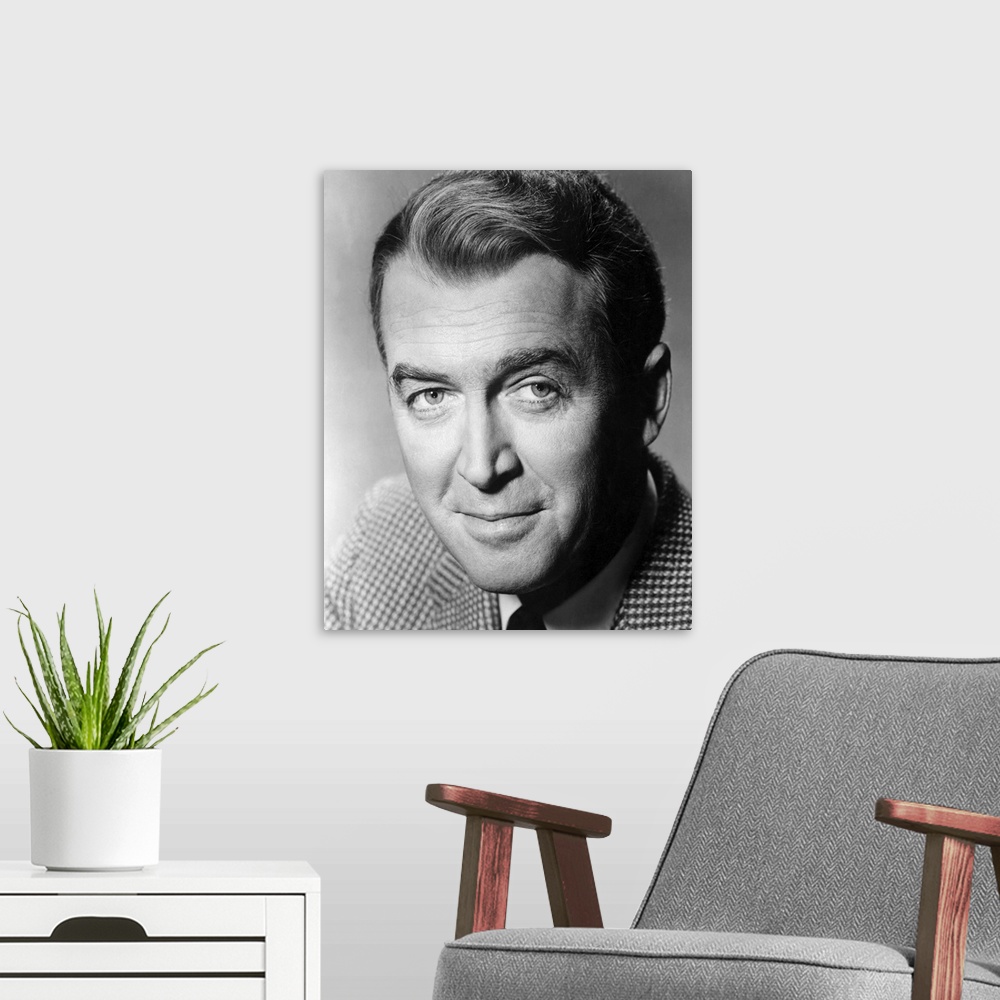 A modern room featuring James Stewart in The FBI Story - Vintage Publicity Photo