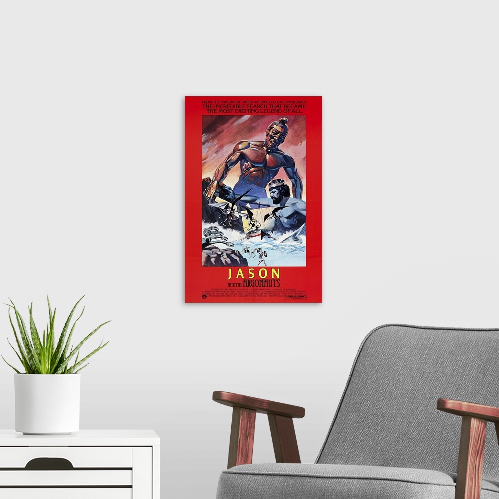 A modern room featuring Retro poster artwork for the film Jason and the Argonauts.