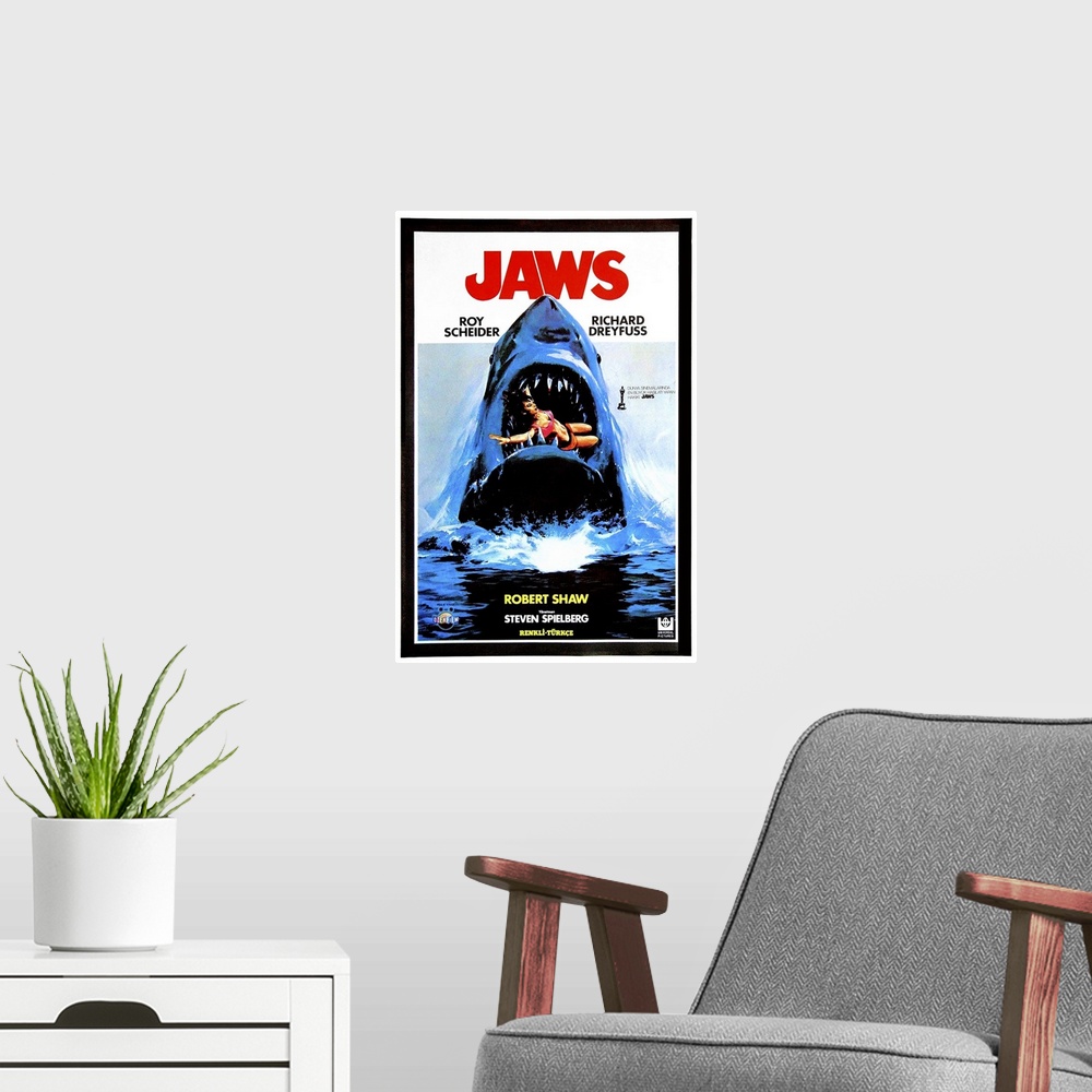 A modern room featuring Jaws, Turkish Poster Art, 1975.