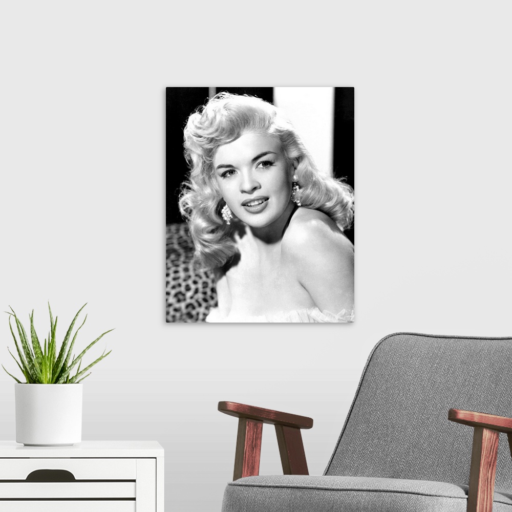 A modern room featuring Jayne Mansfield, ca. 1956.