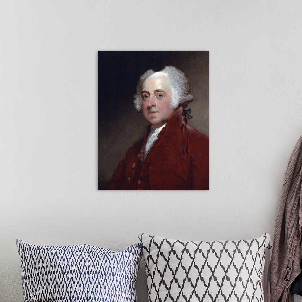 A bohemian room featuring John Adams, by Gilbert Stuart, c. 1800-15, American painting, oil on canvas. Painted when the sec...