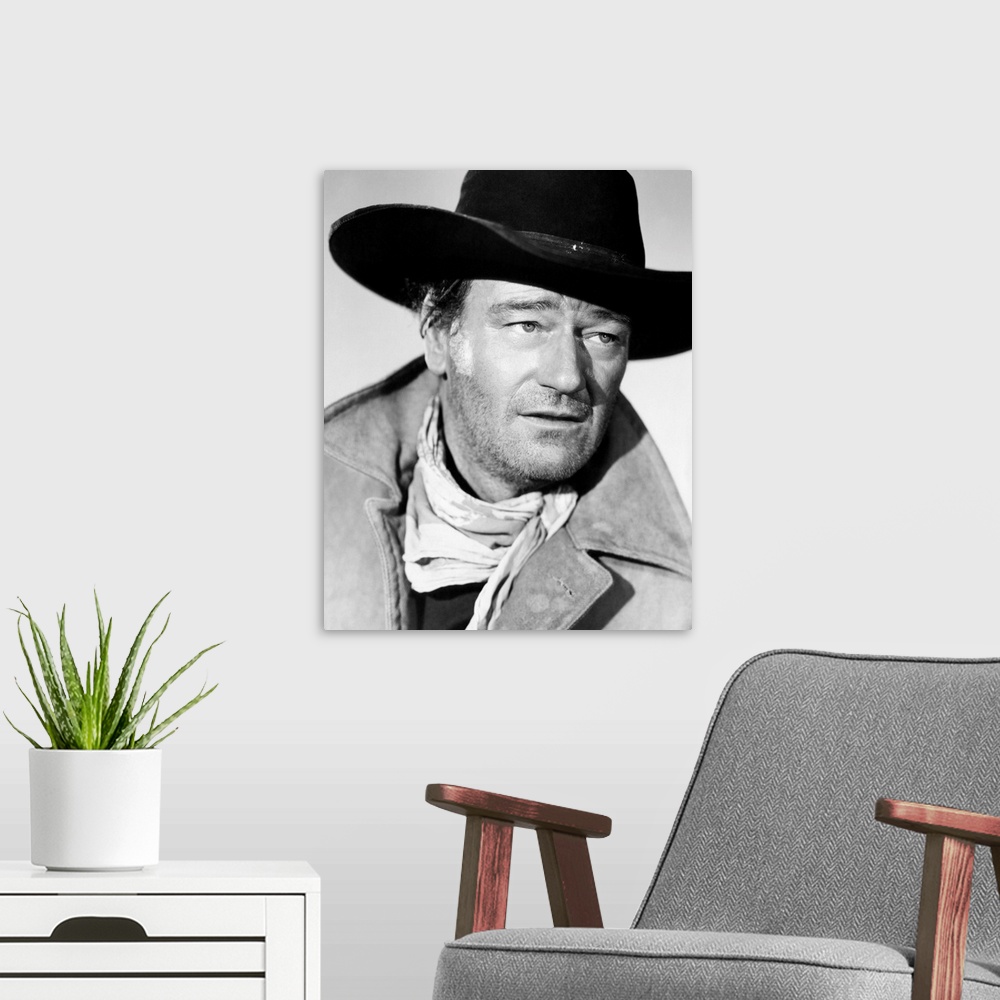 A modern room featuring John Wayne, the Searchers