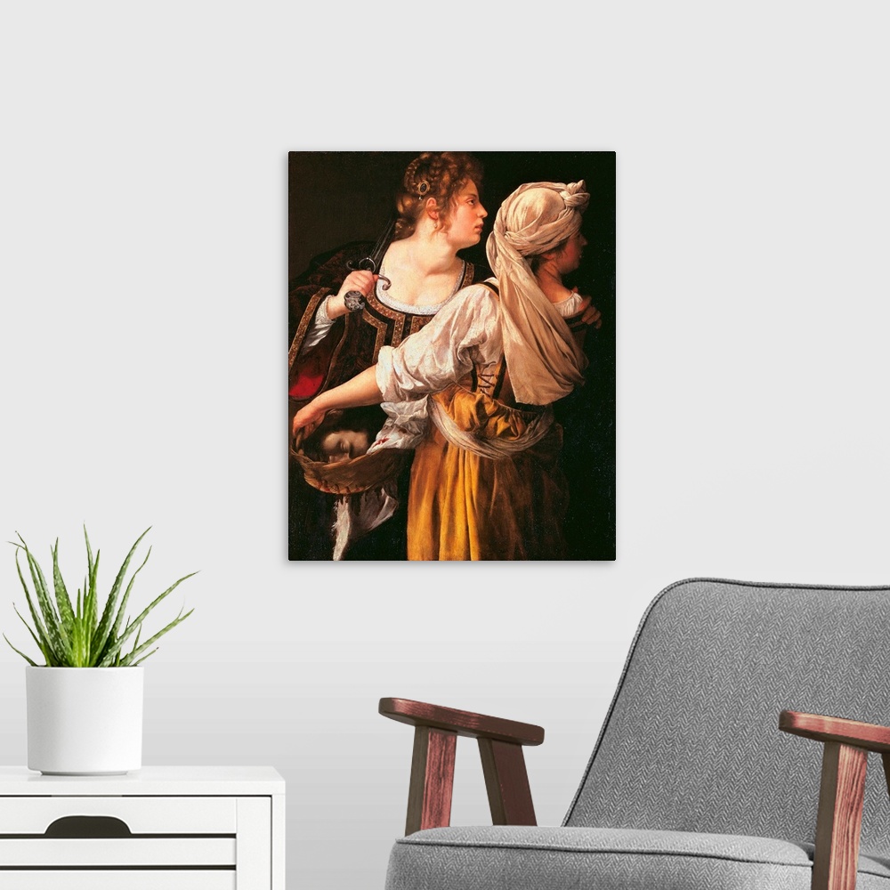 A modern room featuring Judith and her Maidservant (Judith with Holofernes head), by Artemisia Gentileschi, 1615 about, 1...