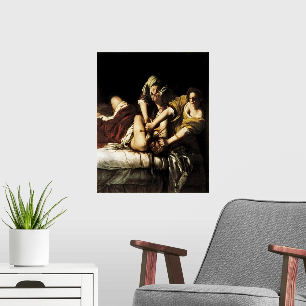 A modern room featuring GENTILESCHI, Artemisia (1597-1651). Judith and Holofernes. 1618. Work destroyed in the attack of ...