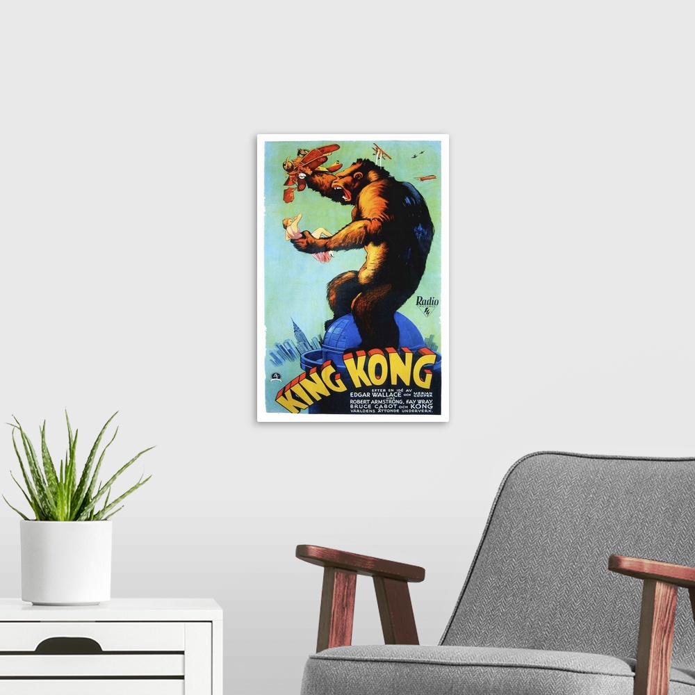 A modern room featuring King Kong, Swedish Poster Art, 1933.