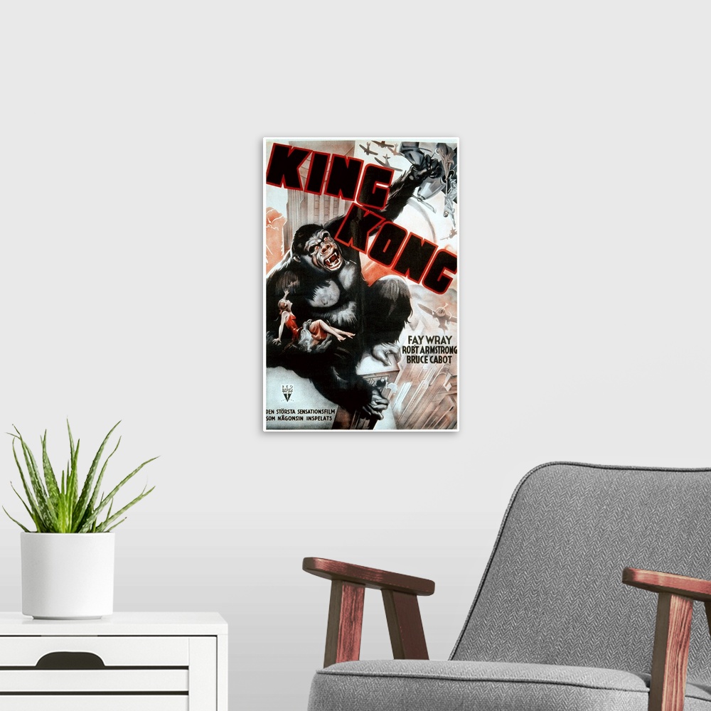 A modern room featuring King Kong, Swedish 1938 Re-Release Poster, 1933.