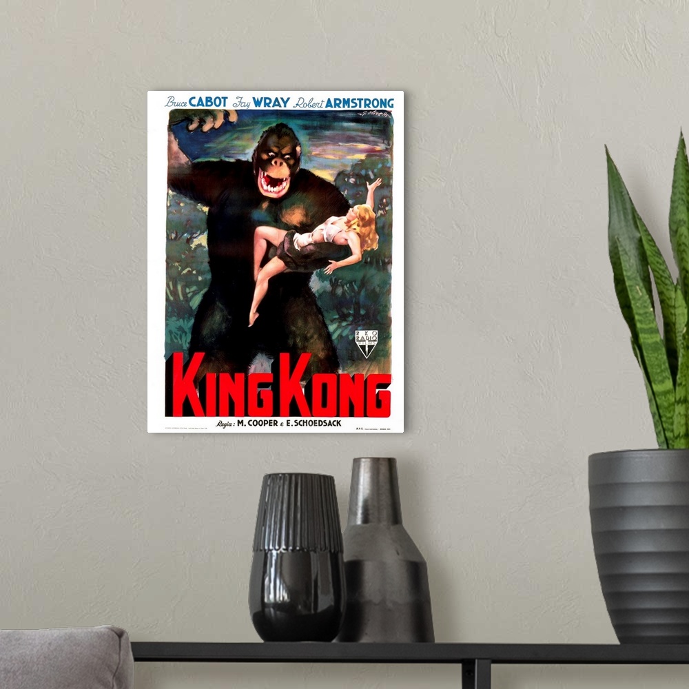A modern room featuring King Kong, Italian Poster Art, 1933.
