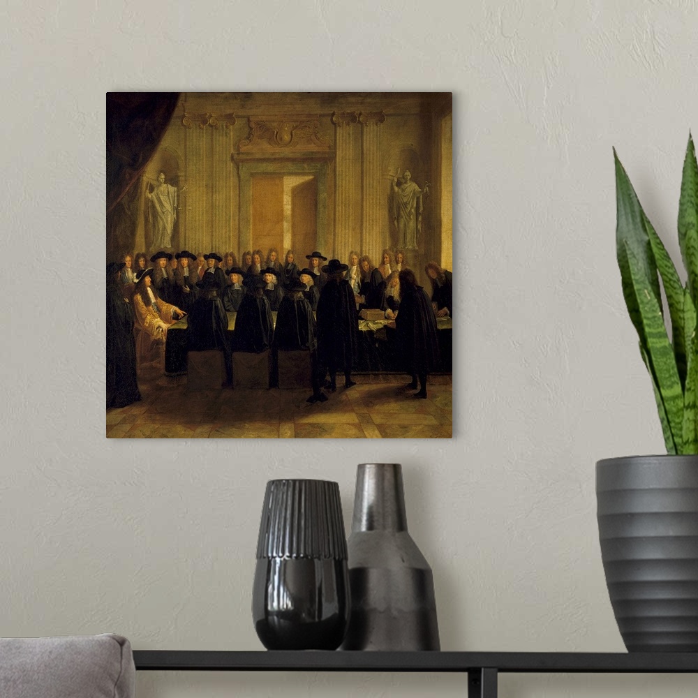 A modern room featuring 2354, French School. Louis XIV presenting the seals in the presence of the senior members of the ...