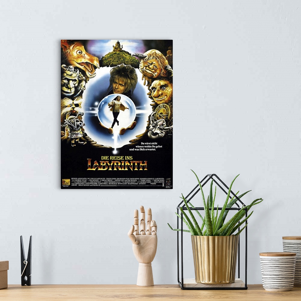 A bohemian room featuring Labyrinth, (AKA Die Reise Ins Labyrinth), German Poster, David Bowie, Jennifer Connelly, 1986.