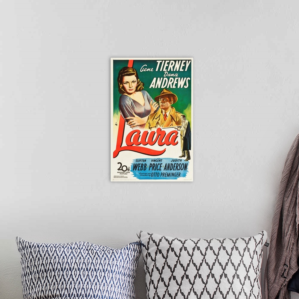 A bohemian room featuring Laura - Vintage Movie Poster