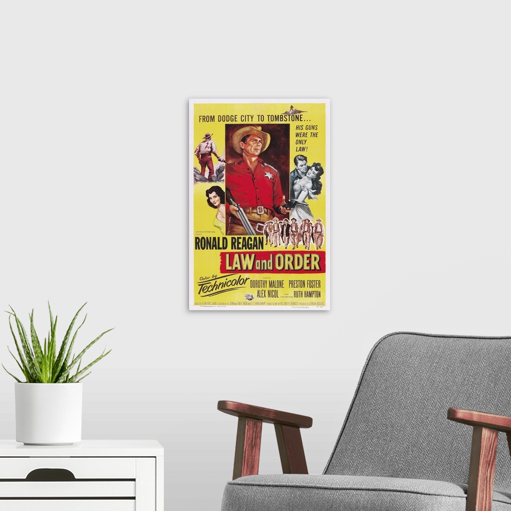A modern room featuring Law And Order - Vintage Movie Poster