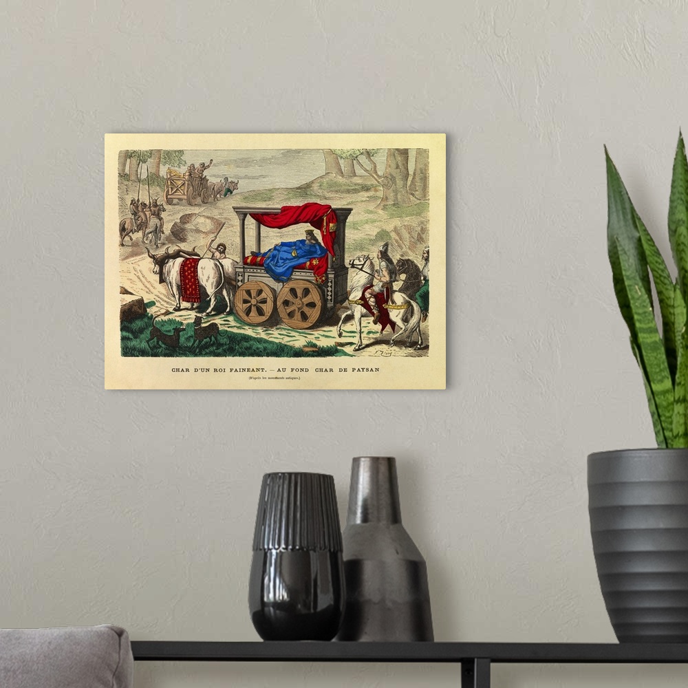 A modern room featuring Lazy King in Gallic France, He rides in an Adorned 'Peasant Cart,'